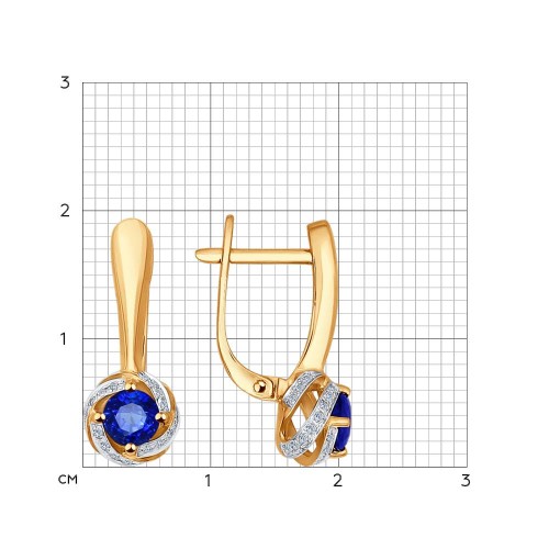 Cercei din aur roșu cu pietre Diamant, Safir