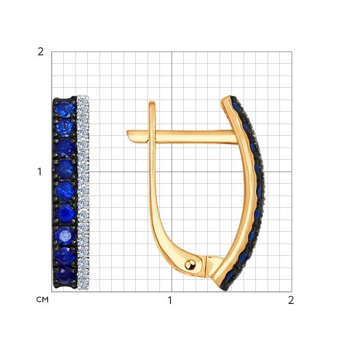 Серьги из красного золота с камнями Бриллиант, Сапфир