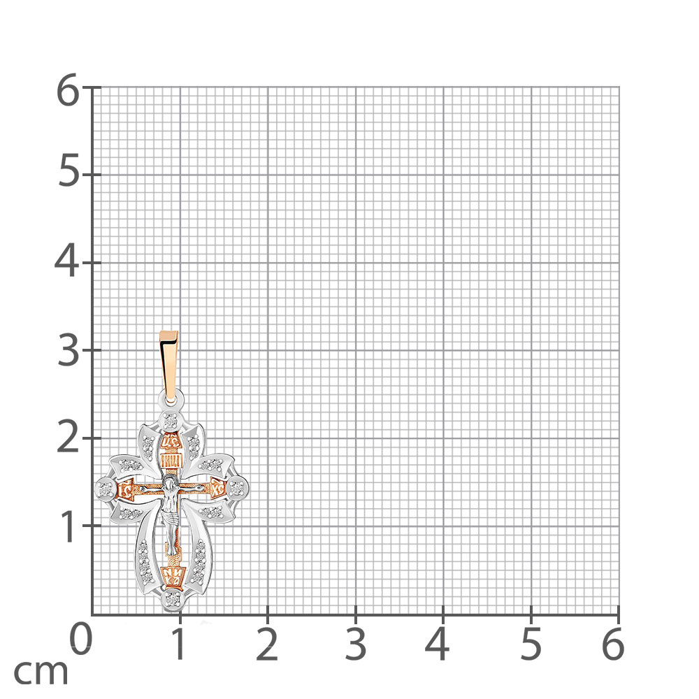 Крестик из белого и красного золота с камнями Фианит