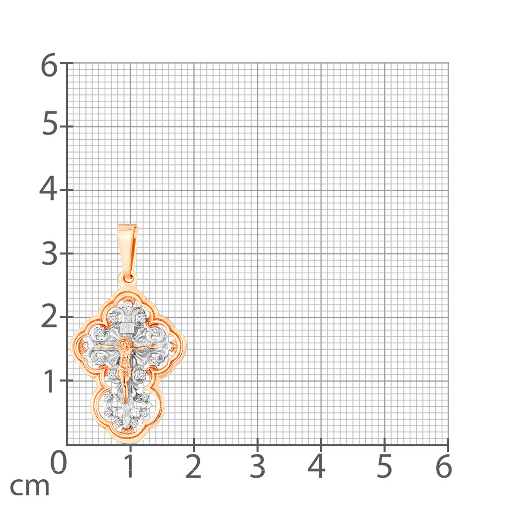 Cruce din aur roșu cu pietre Cubic Zirconia Incolor