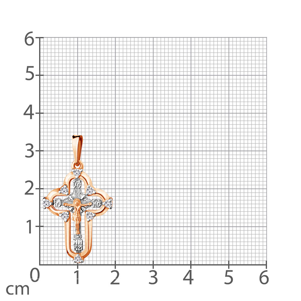 Cruce din aur roșu cu pietre Cubic Zirconia Incolor