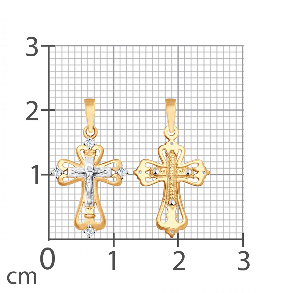 Cruce din aur alb și roșu cu pietre Cubic Zirconia Incolor