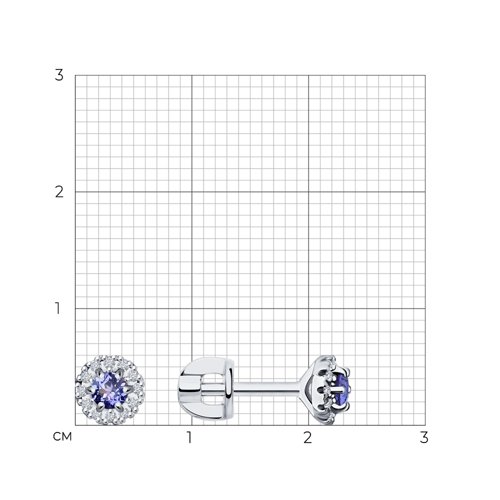 Серьги Пусеты из белого золота с камнями Бриллиант, Танзанит