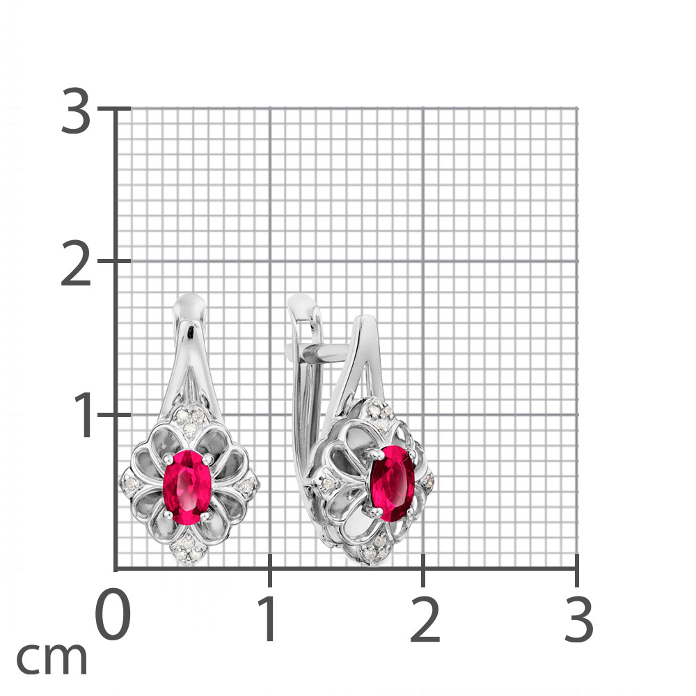 Серьги из белого золота с камнями Бриллиант, Рубин