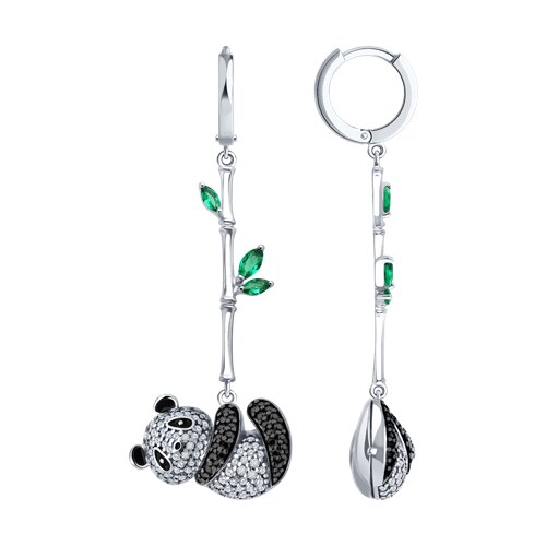 Cercei Creole din argint  cu pietre Cubic Zirconia Incolor, Cubic Zirconia Negru și Cubic Zirconia Verde