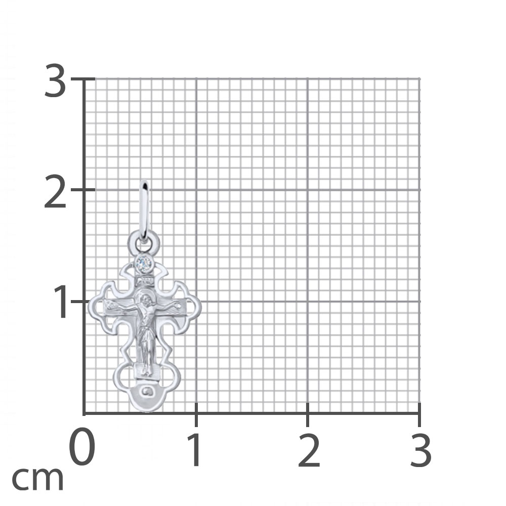 Крестик из белого золота с камнями Фианит