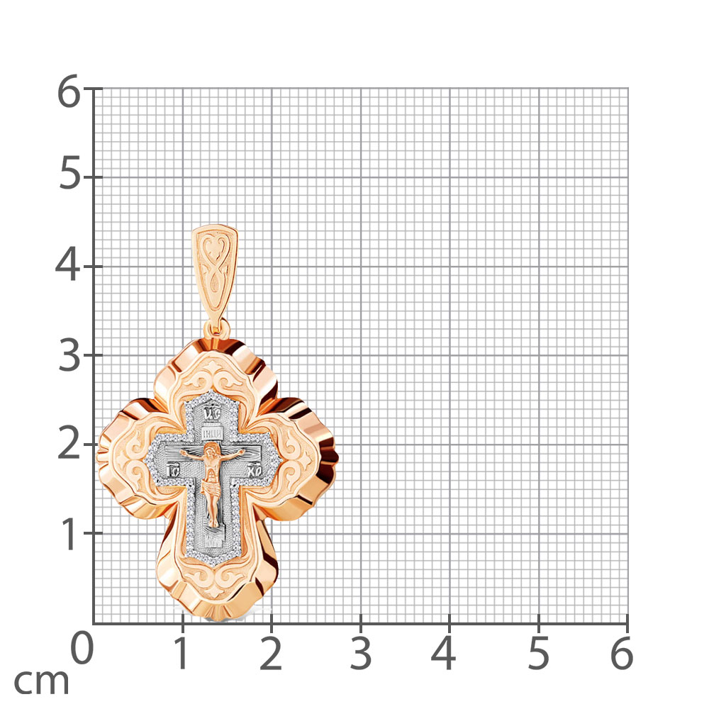 Cruce din aur roșu cu pietre Cubic Zirconia Incolor