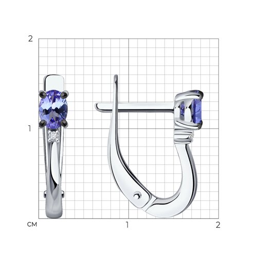 Серьги из белого золота с камнями Бриллиант, Танзанит
