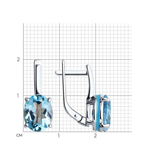 Серьги из белого золота с камнями Топаз голубой, Эмаль