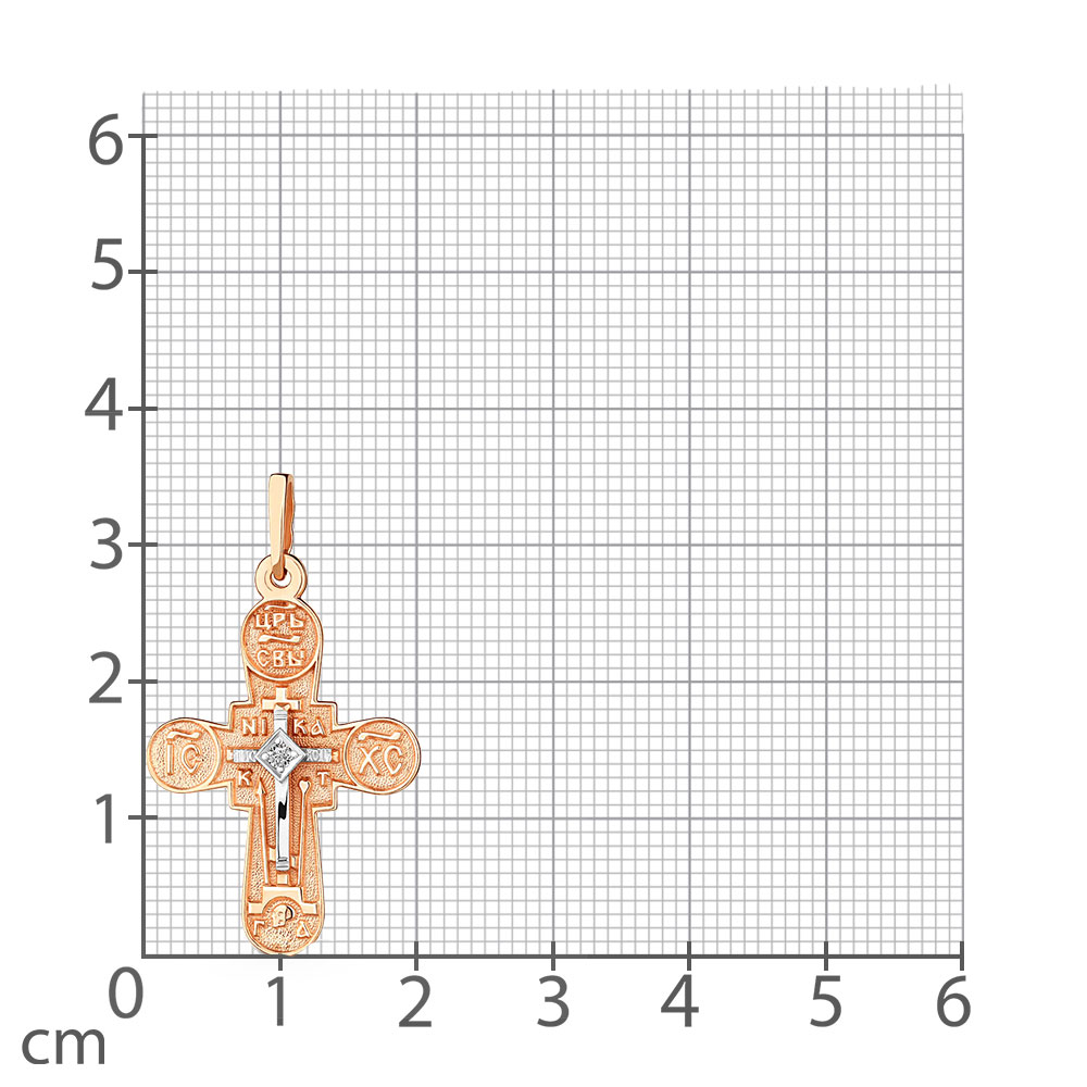 Крестик из красного золота с камнями Фианит