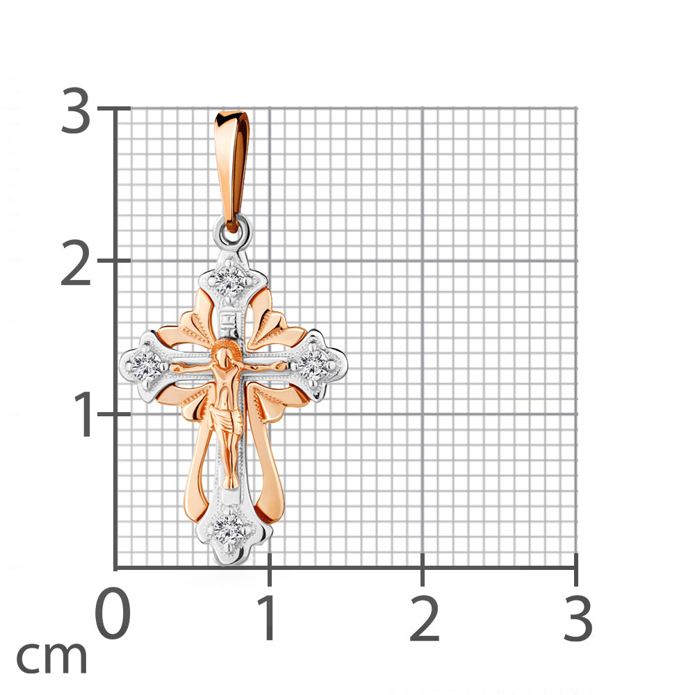 Cruce din aur roșu cu pietre Cubic Zirconia Incolor