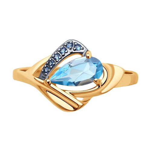 Inel din aur roșu cu pietre Cubic Zirconia Albastru Safir, Topaz Swiss