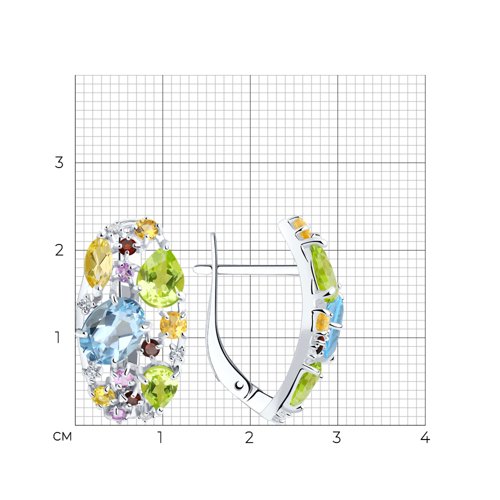 Cercei din argint  cu pietre Cubic Zirconia Incolor, Ametist și Granat