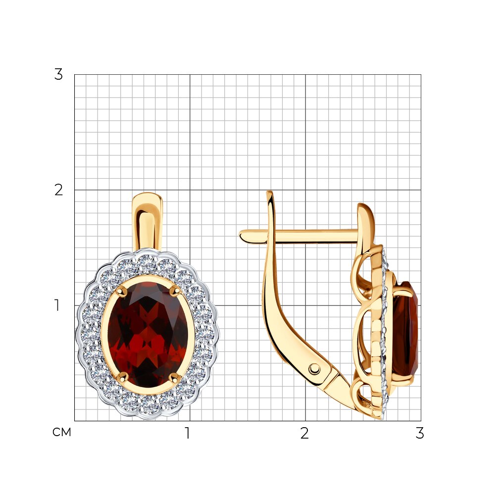 Cercei din aur roșu cu pietre Cubic Zirconia Incolor, Granat