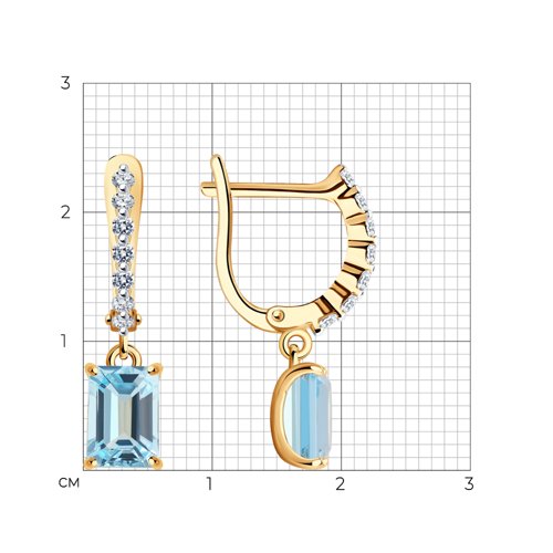 Cercei Suspendați din aur roșu cu pietre Cubic Zirconia Incolor, Topaz albastru