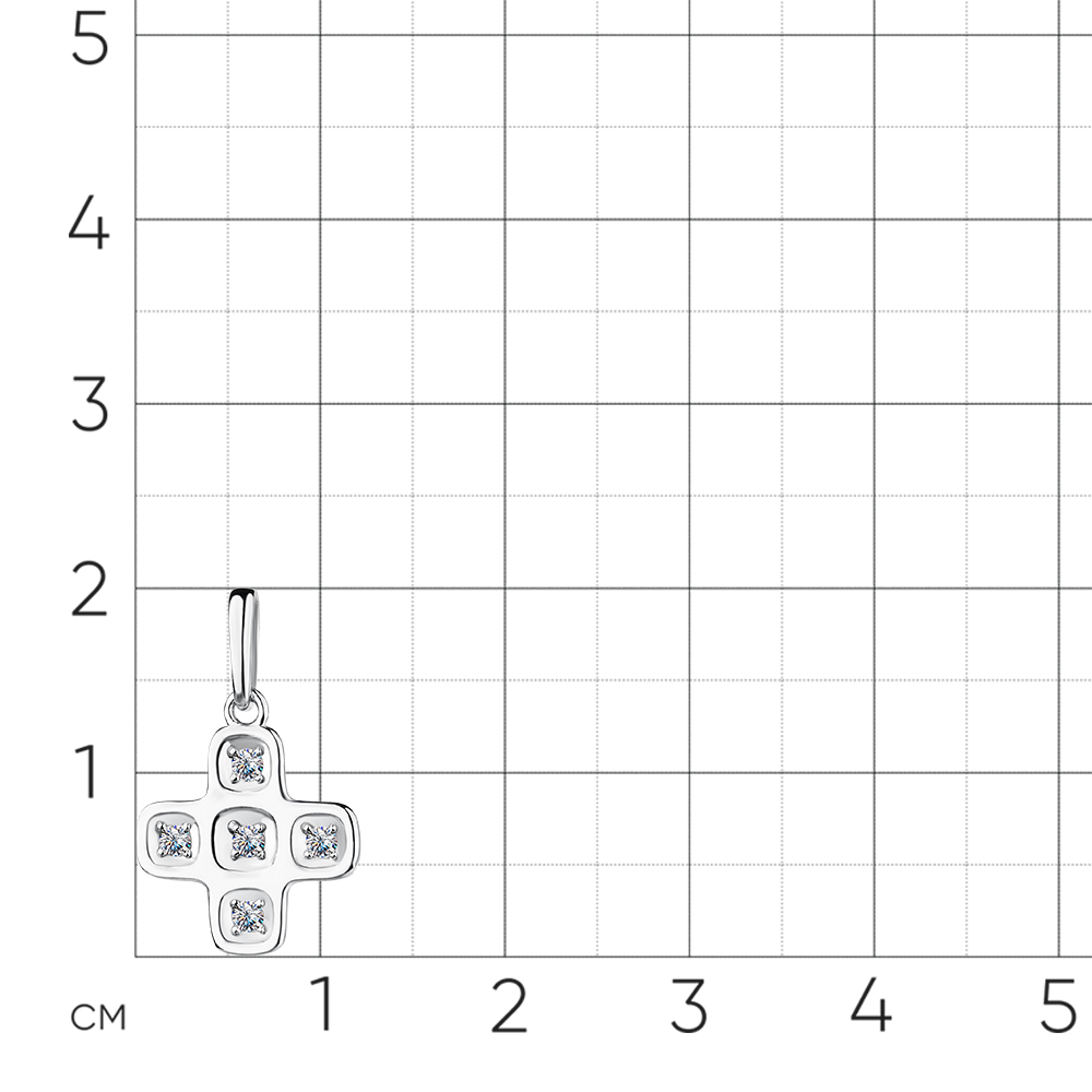 Крестик из белого золота с камнями Бриллиант