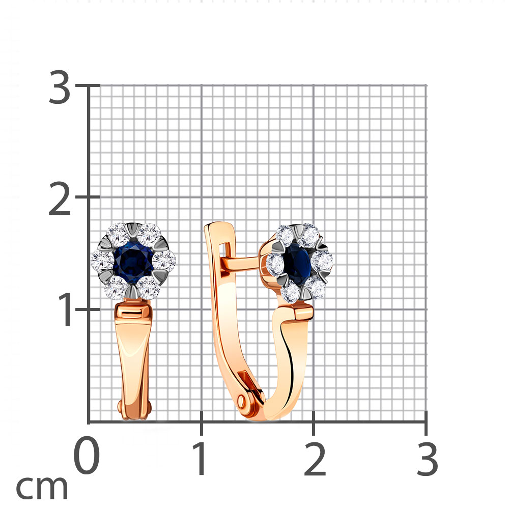 Серьги из красного золота с камнями Бриллиант, Сапфир