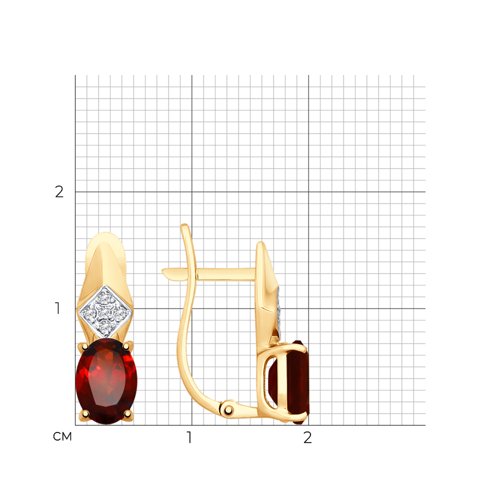 Серьги из красного золота с камнями Фианит, Гранат