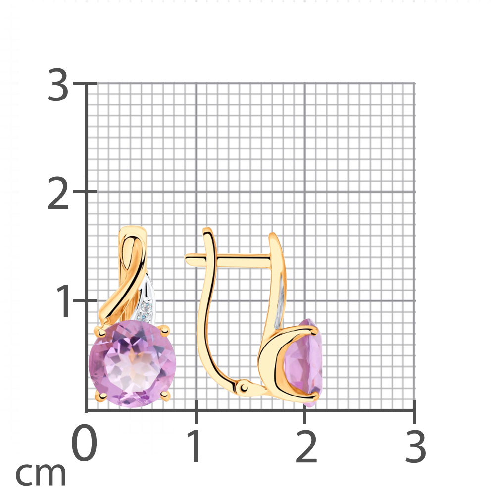 Серьги из красного золота с камнями Фианит, Аметист