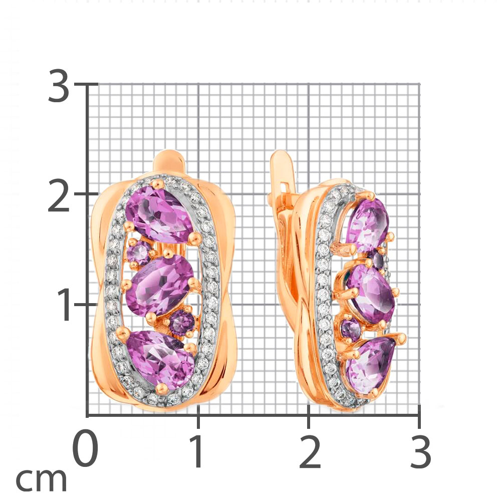 Серьги из красного золота с камнями Фианит, Аметист