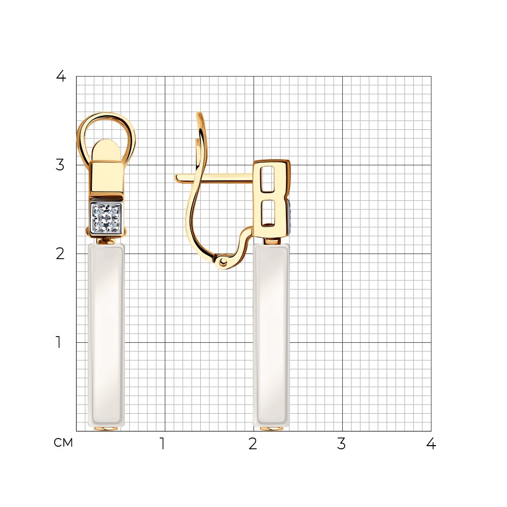 Серьги из красного золота с камнями Бриллиант, Керамика белая