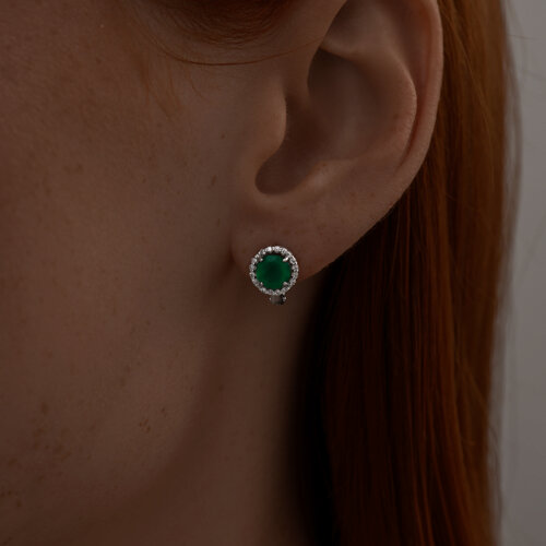 Cercei din argint  cu pietre Cubic Zirconia Incolor, Agat verde