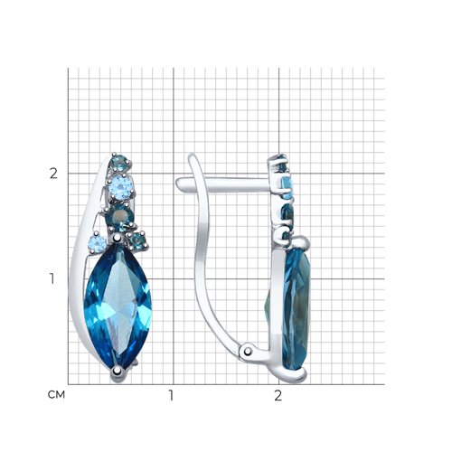 Серьги из белого золота с камнями Фианит Синий Сапфир, Топаз Swiss и Топаз London