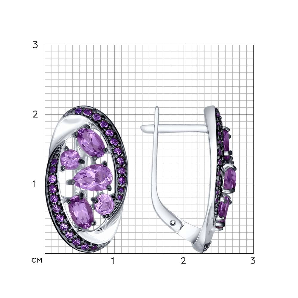 Серьги из серебра с камнями Фианит Сиреневый, Аметист