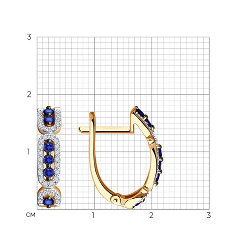Серьги из красного золота с камнями Бриллиант, Сапфир