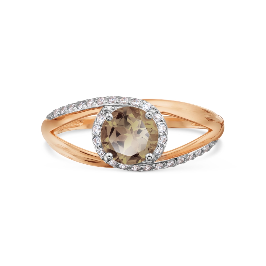 Inel din aur roșu cu pietre Cubic Zirconia Incolor, Cuarț fumuriu