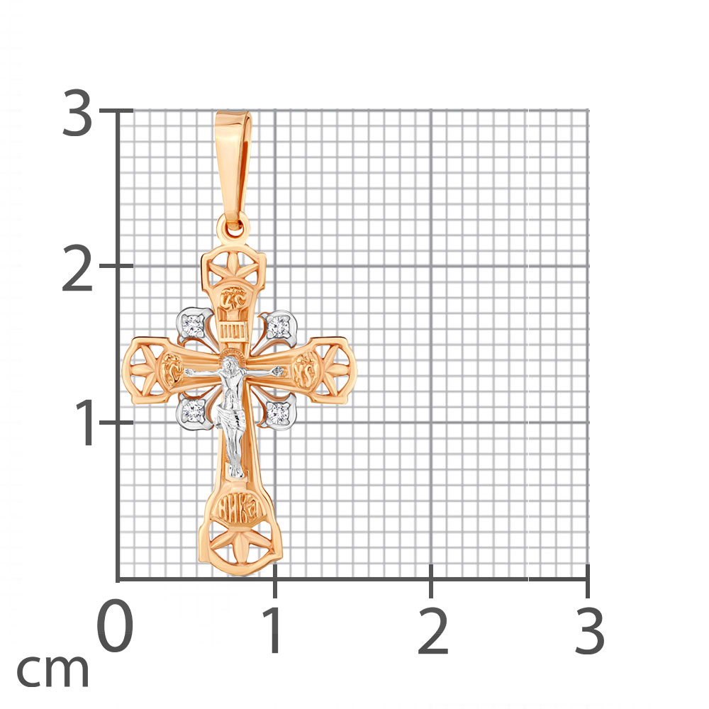 Крестик из красного золота с камнями Фианит