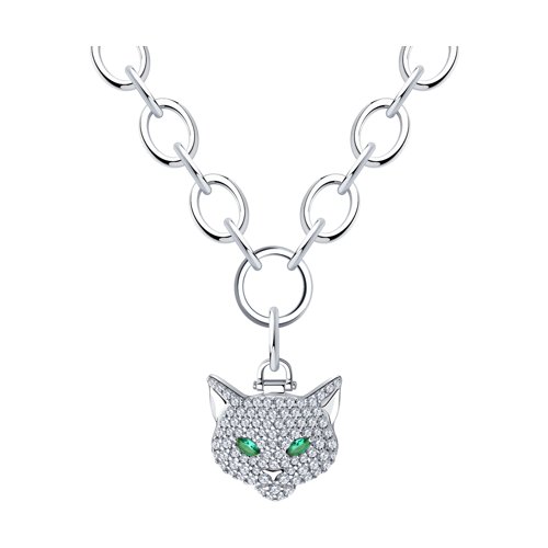 Colier din argint  cu pietre Cubic Zirconia Incolor, Cubic Zirconia Verde