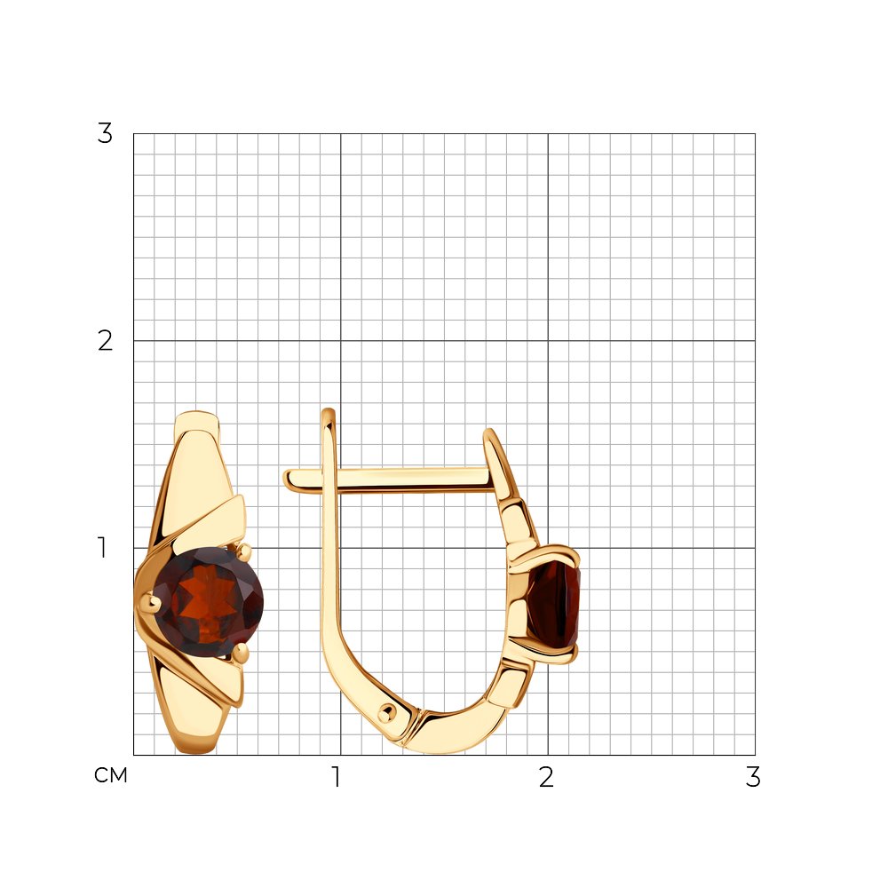 Серьги из красного золота с камнями Гранат