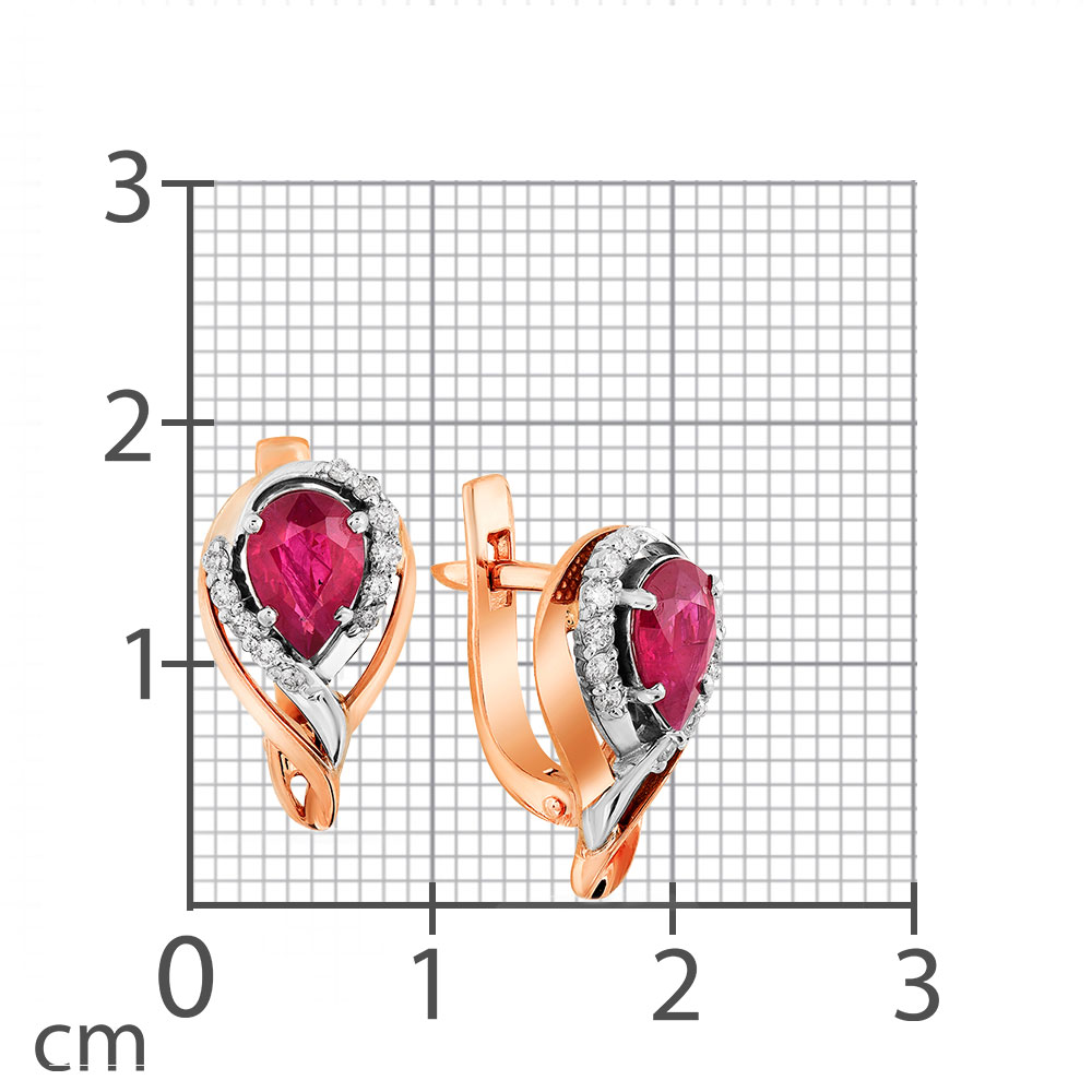 Серьги из красного золота с камнями Бриллиант, Рубин