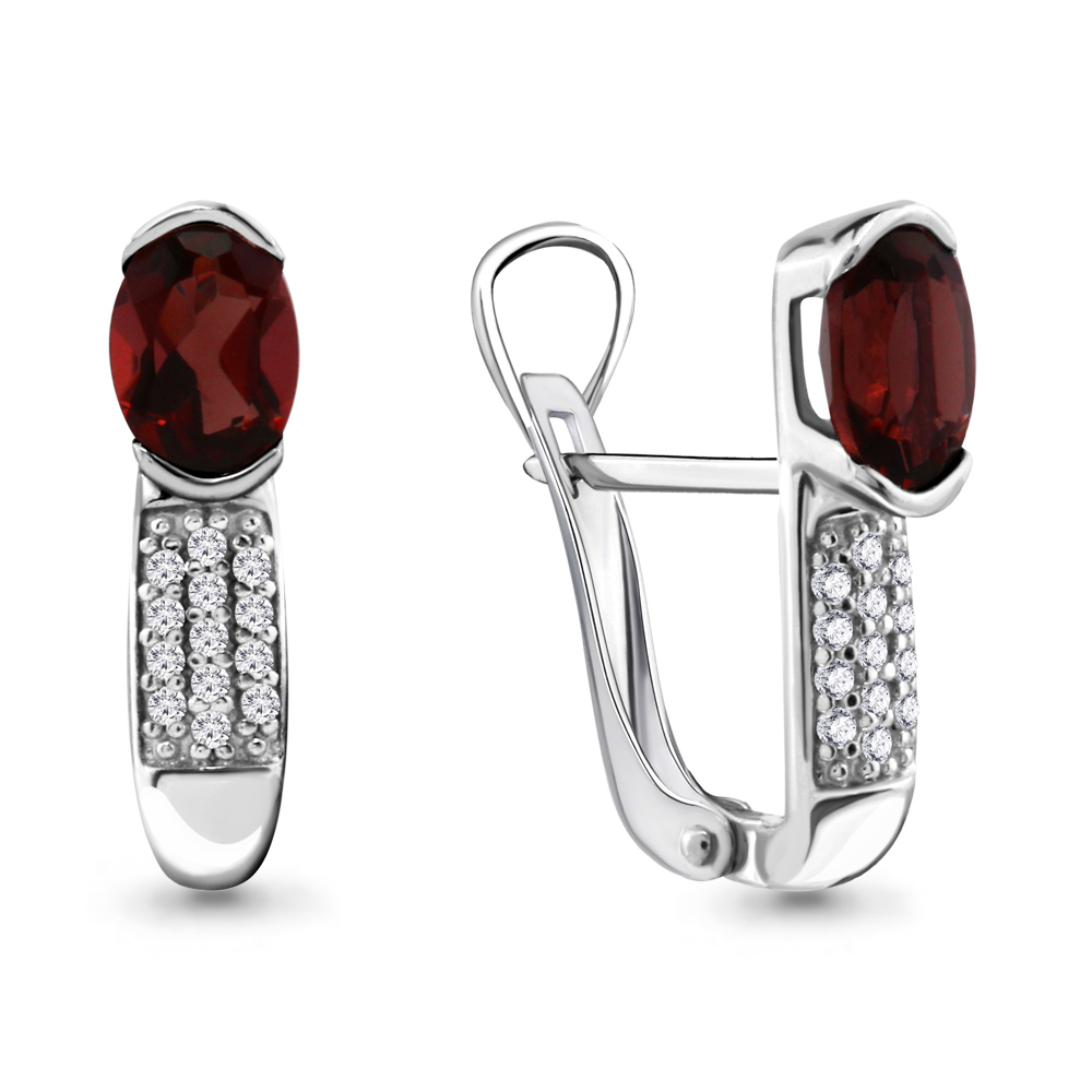 Cercei din argint  cu pietre Cubic Zirconia Incolor, Granat