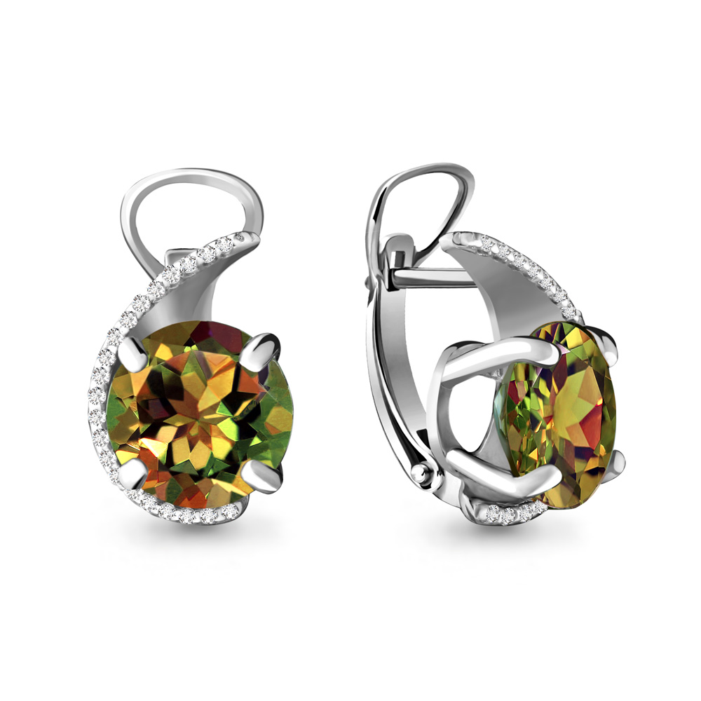 Cercei din aur alb cu pietre Cubic Zirconia Incolor, Zultanit (sint.)