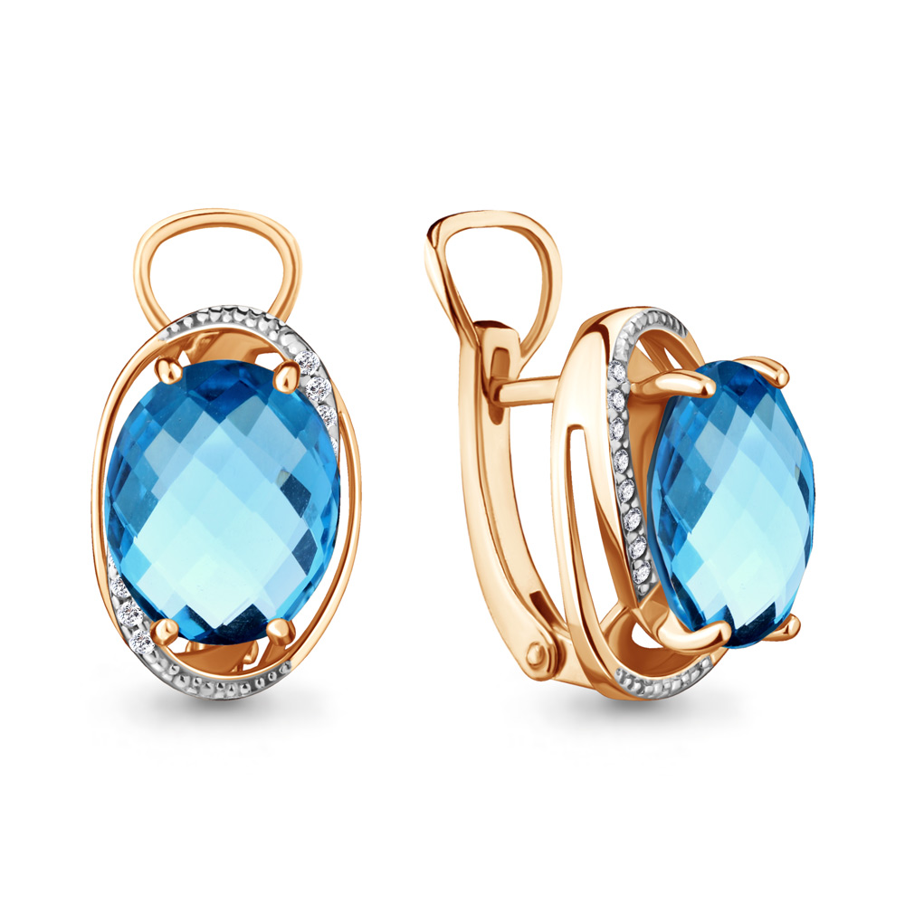 Cercei din aur roșu cu pietre Cubic Zirconia Incolor, Topaz Swiss