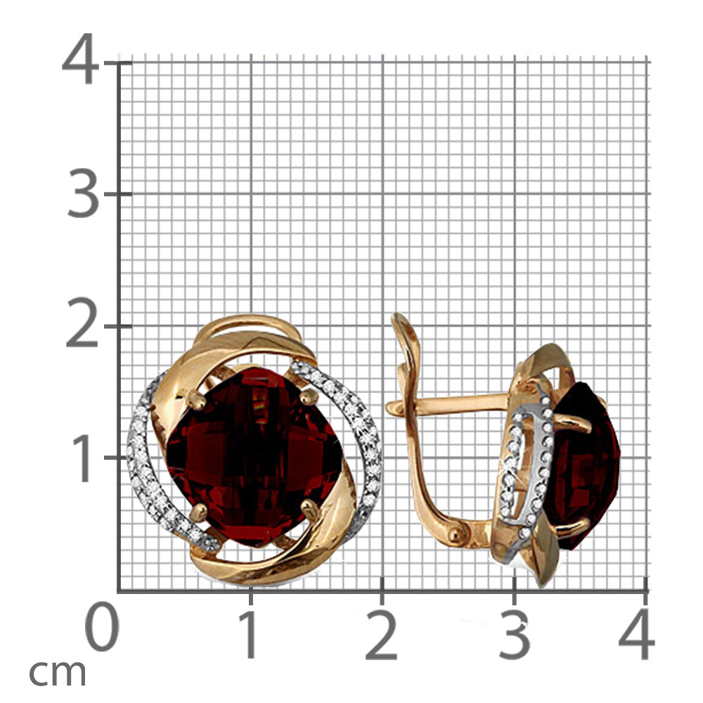 Серьги из красного золота с камнями Фианит, Гранат