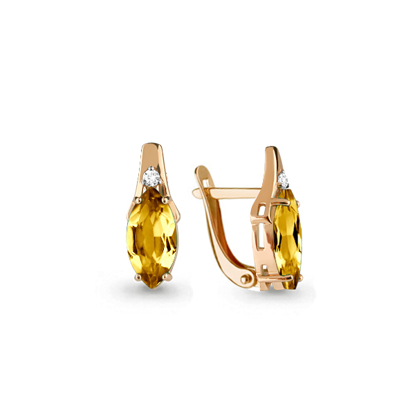 Cercei din aur roșu cu pietre Cubic Zirconia Incolor, Citrin