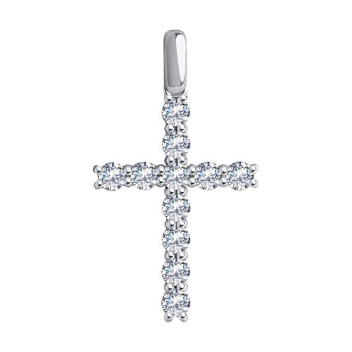 Cruce din aur alb cu pietre Cubic Zirconia Incolor