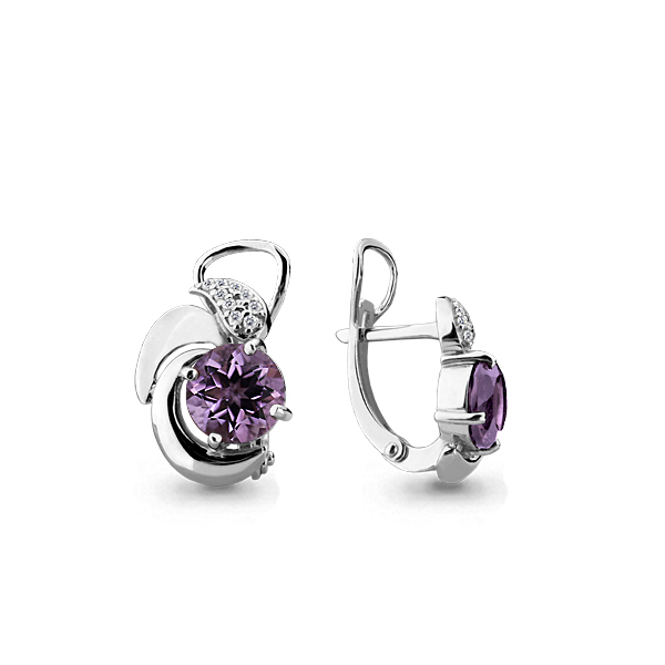 Cercei din argint  cu pietre Cubic Zirconia Incolor, Ametist