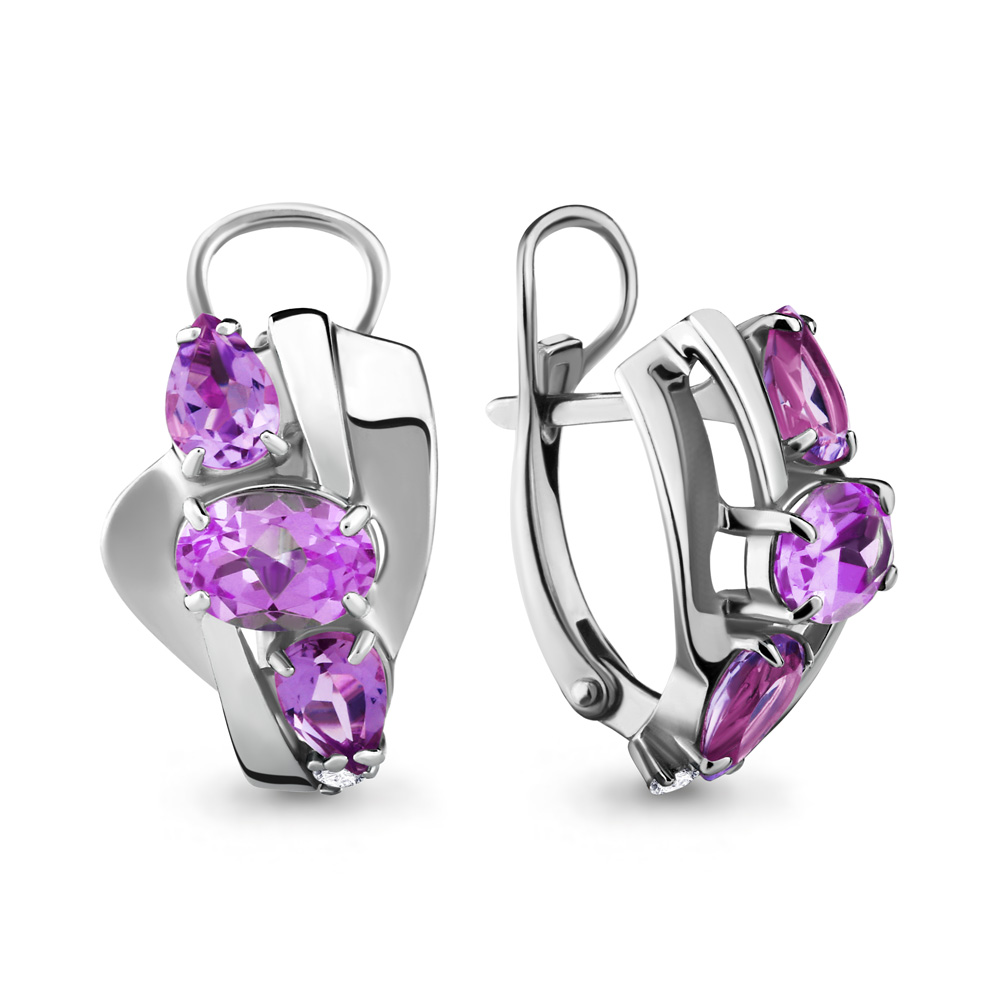 Cercei din argint  cu pietre Cubic Zirconia Incolor, Ametist