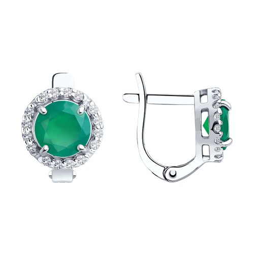 Cercei din argint  cu pietre Cubic Zirconia Incolor, Agat verde