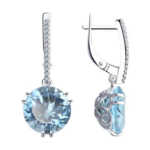 Cercei Suspendați din argint  cu pietre Cubic Zirconia Incolor, Topaz albastru