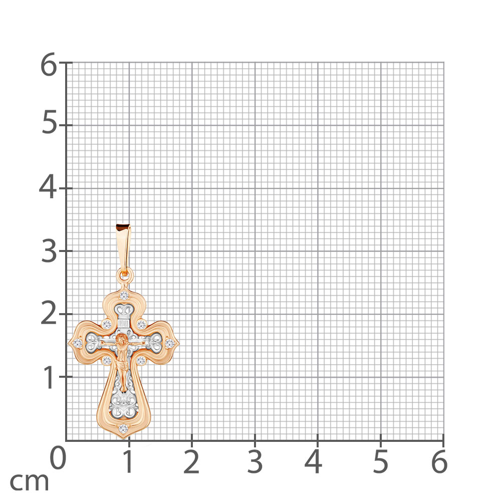 Cruce din aur roșu cu pietre Cubic Zirconia Incolor