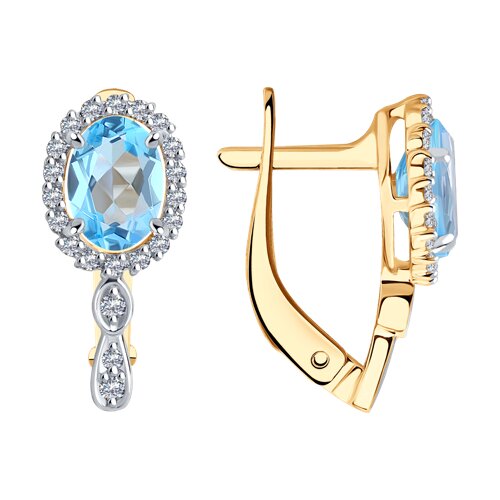 Cercei din aur roșu cu pietre Cubic Zirconia Incolor, Topaz albastru