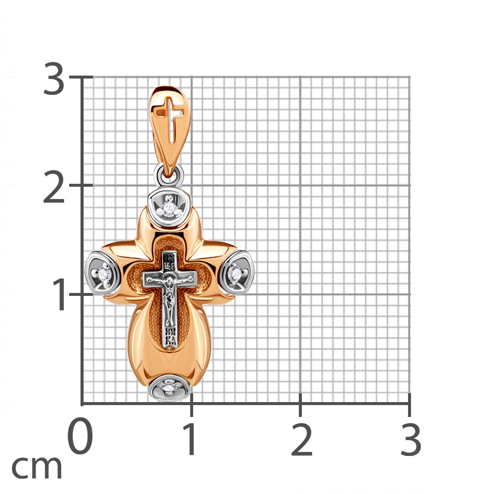 Cruce din aur roșu cu pietre Cubic Zirconia Incolor