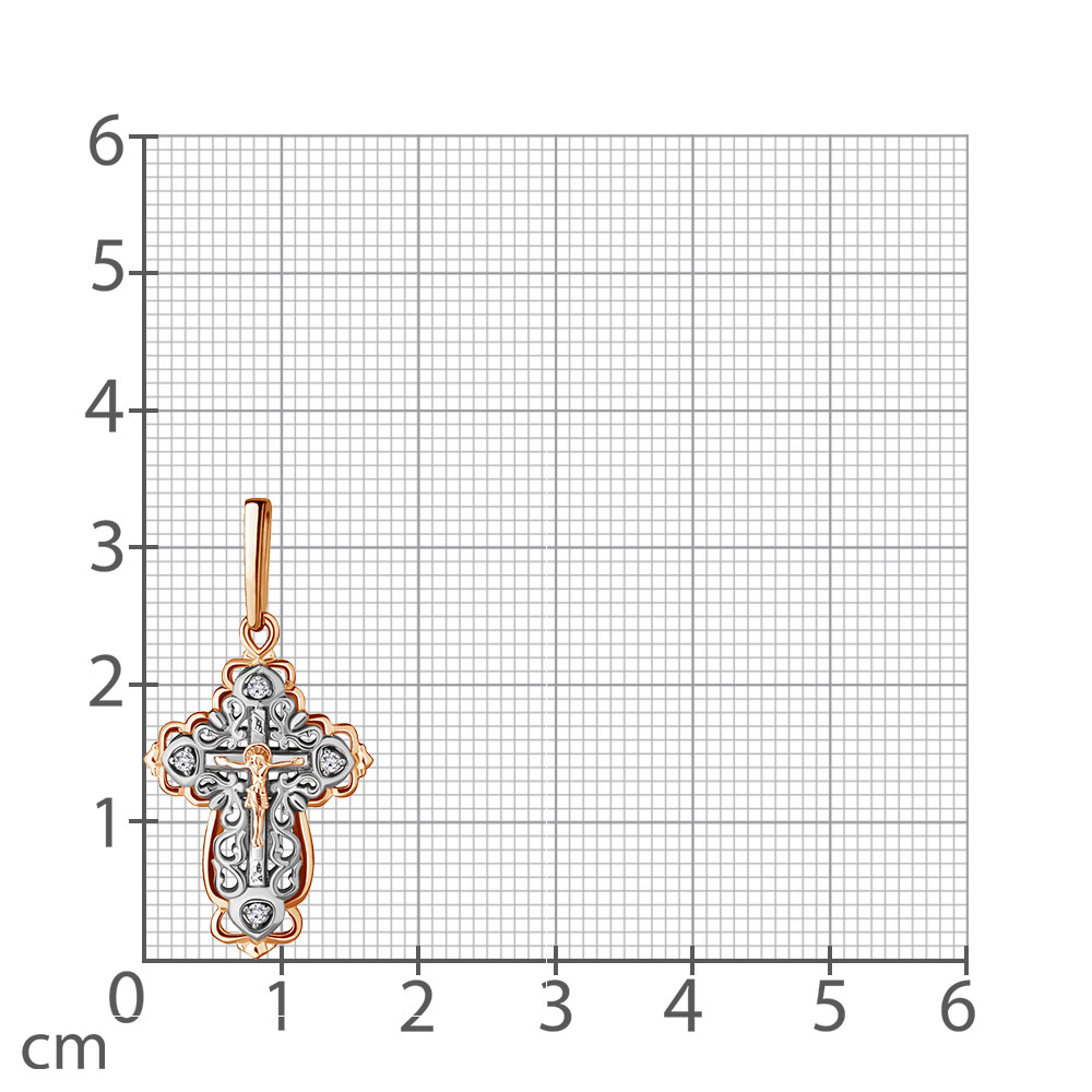 Cruce din aur alb și roșu cu pietre Cubic Zirconia Incolor