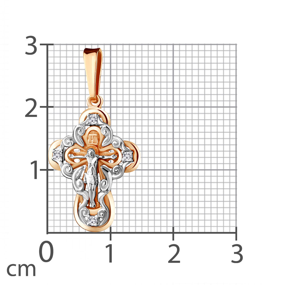 Cruce din aur roșu cu pietre Cubic Zirconia Incolor