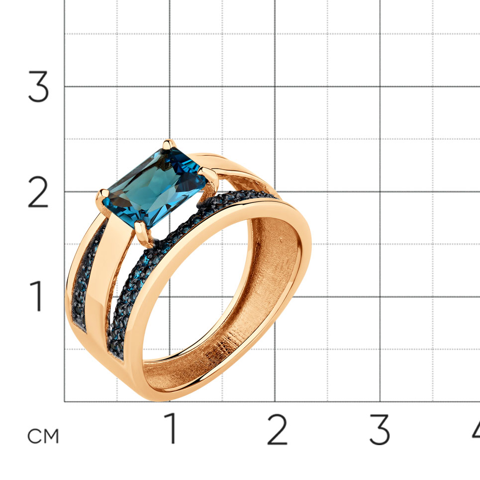 Inel din aur roșu cu pietre Cubic Zirconia Albastru Safir, Topaz London